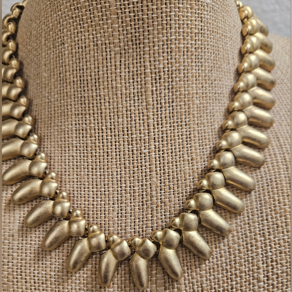Vintage EDWIN PEARL Link Circle Spike Necklace Gold Tone Etched E. Pearl - Picture 3 of 12